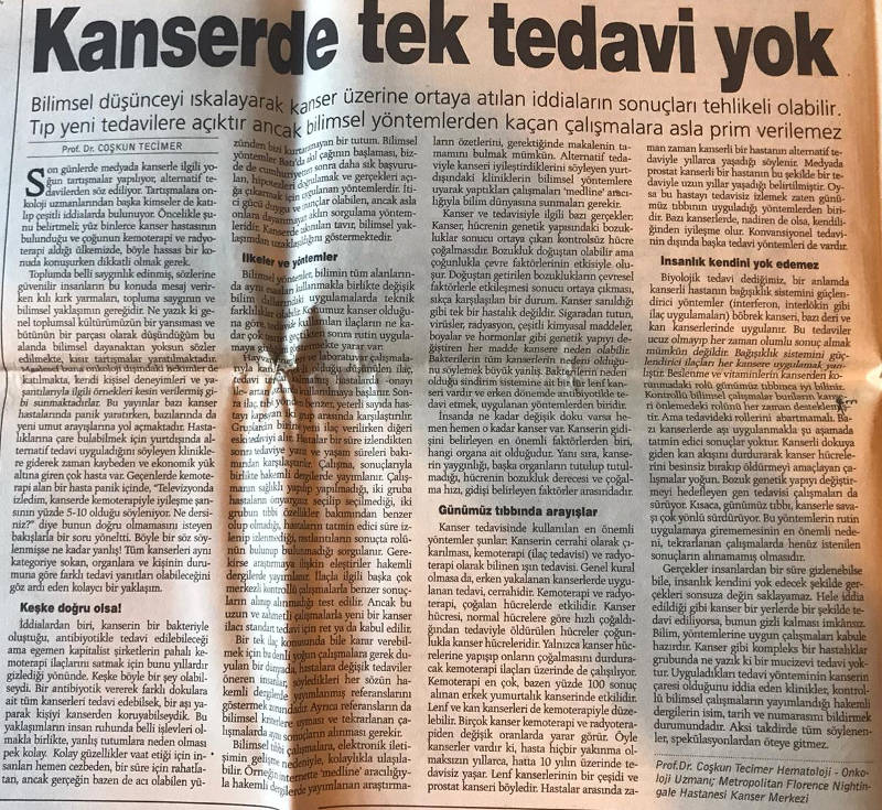 kanserde tek tedavi yok